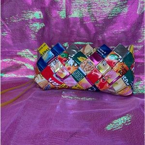RECYCLED ECOIST CANDY WRAPPER WRISTLET HANDBAG COLORFUL SHINY